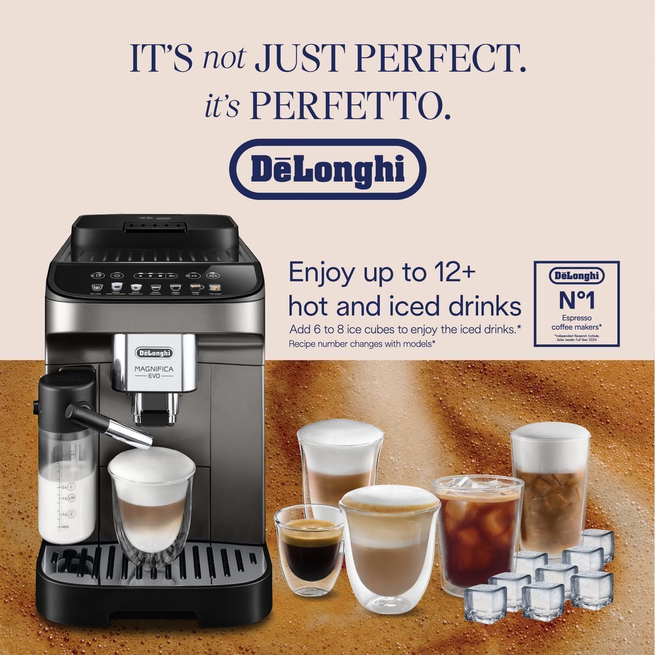 DeLonghi Magnifica EVO Fully Automatic Coffee Machine, Original Italian Brand, 12+ Hot & Cold Coffee Options, Patented LatteCrema Technology, Intuitive Colour Display, Bean to Cup, ECAM290.81