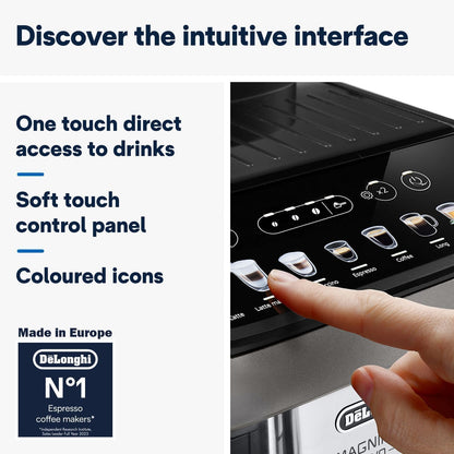 DeLonghi Magnifica EVO Fully Automatic Coffee Machine, Original Italian Brand, 12+ Hot & Cold Coffee Options, Patented LatteCrema Technology, Intuitive Colour Display, Bean to Cup, ECAM290.81