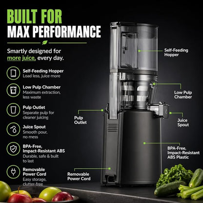 Hurom H320 Hands-Free Cold Press Juicer with Extra Strainer (Matte Black)