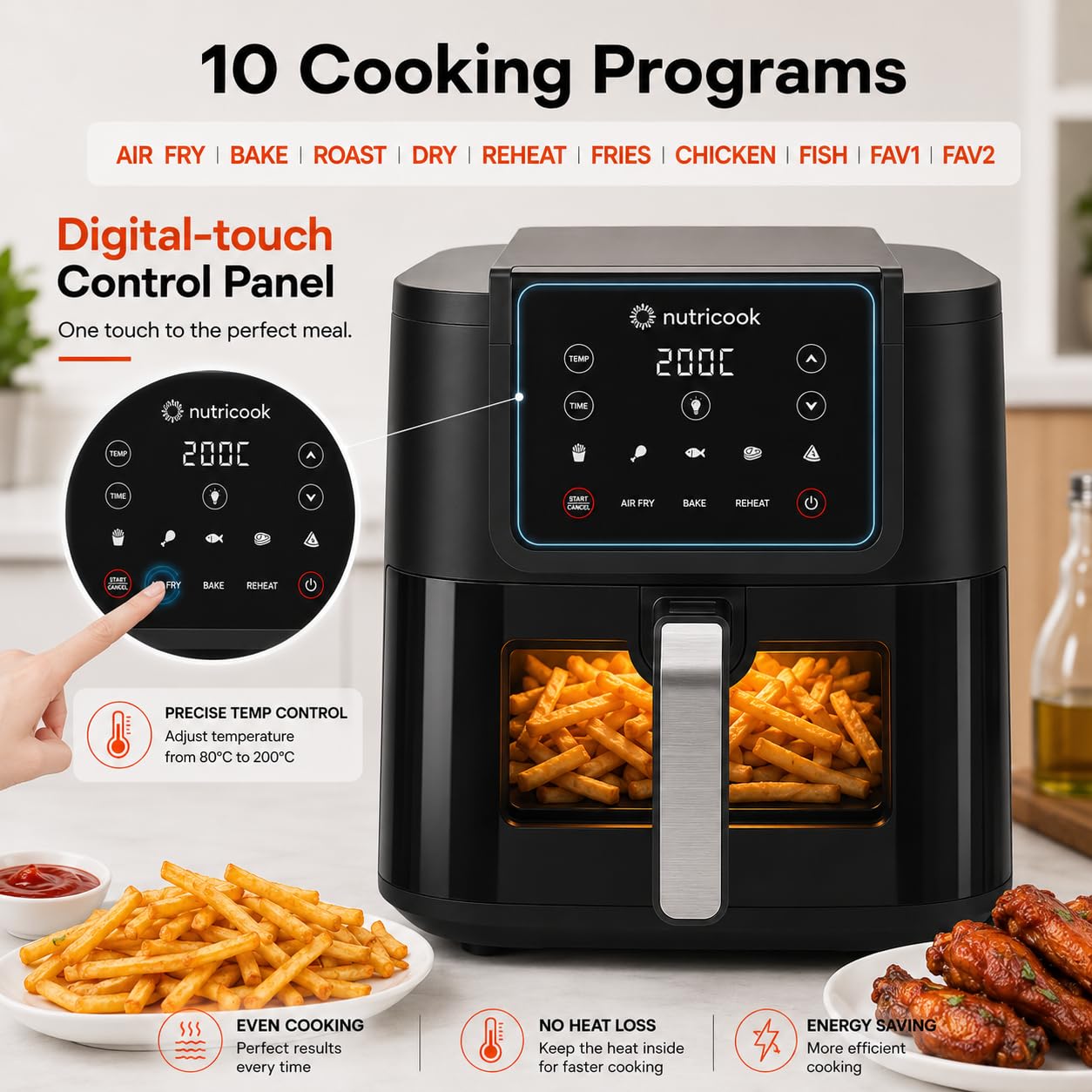 Nutricook Slim XL 7.6L Air Fryer | 100% Toxin-Free Ceramic Coating | 1700W