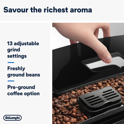 Delonghi Ecam22.110.B|Magnifica|Bean To Cup Fully Automatic Coffee Machine With Adjustable Grinder|Espresso,Cappuccino,Latte & More Recipe Options|15 Bar Pressure|Free Demo & Installation(Black)