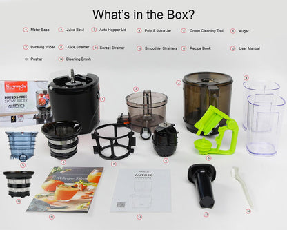 Kuvings Newly Launched Professional Cold Press Whole Slow Juicer, World's First Juicer with Patented Automatic-Cutting Auger to reduce juicing time (AUTO 10 Red + Smoothie & Sorbet)