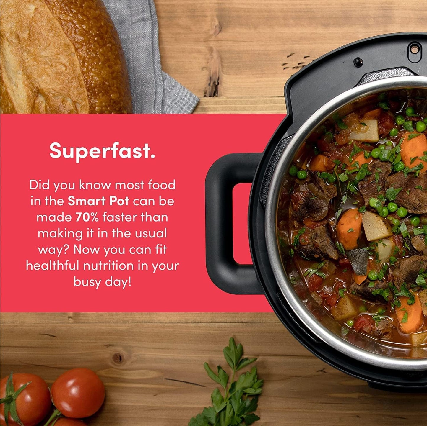 Nutricook Stainless Steel Smart Pot 2 8QT (7.7 Litre),1200W 9-in-1 Instant Programmable Electric Pressure Cooker, Slow Cooker, Rice Cooker, Steamer, Sauté Pot, Sous Vide, Smart Lid, 2-Year Warranty