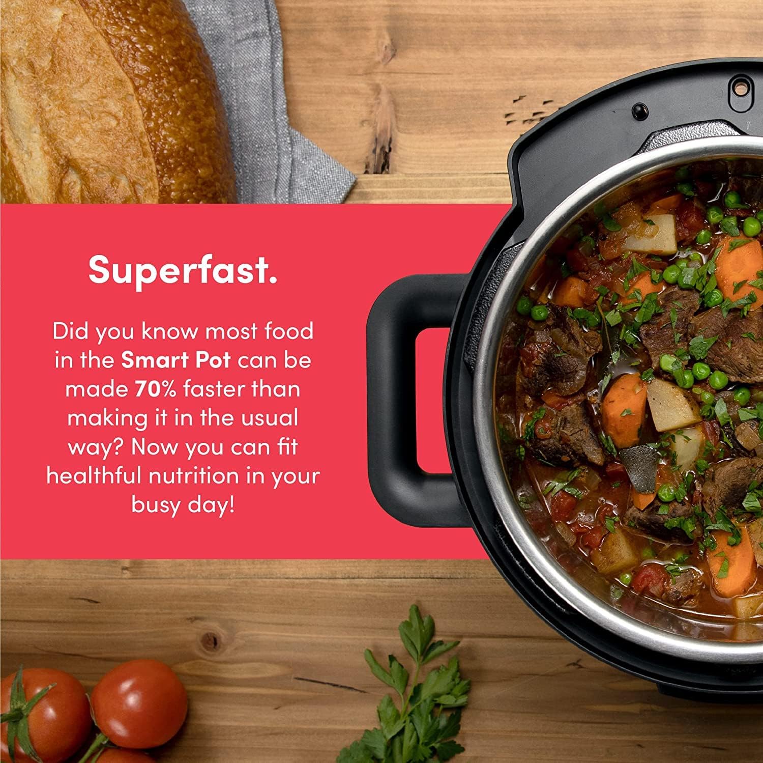 Nutricook Stainless Steel Smart Pot 2 8QT (7.7 Litre),1200W 9-in-1 Instant Programmable Electric Pressure Cooker, Slow Cooker, Rice Cooker, Steamer, Sauté Pot, Sous Vide, Smart Lid, 2-Year Warranty