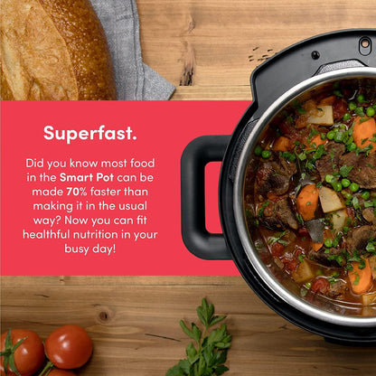Nutricook Stainless Steel Smart Pot 2 8QT (7.7 Litre),1200W 9-in-1 Instant Programmable Electric Pressure Cooker, Slow Cooker, Rice Cooker, Steamer, Sauté Pot, Sous Vide, Smart Lid, 2-Year Warranty
