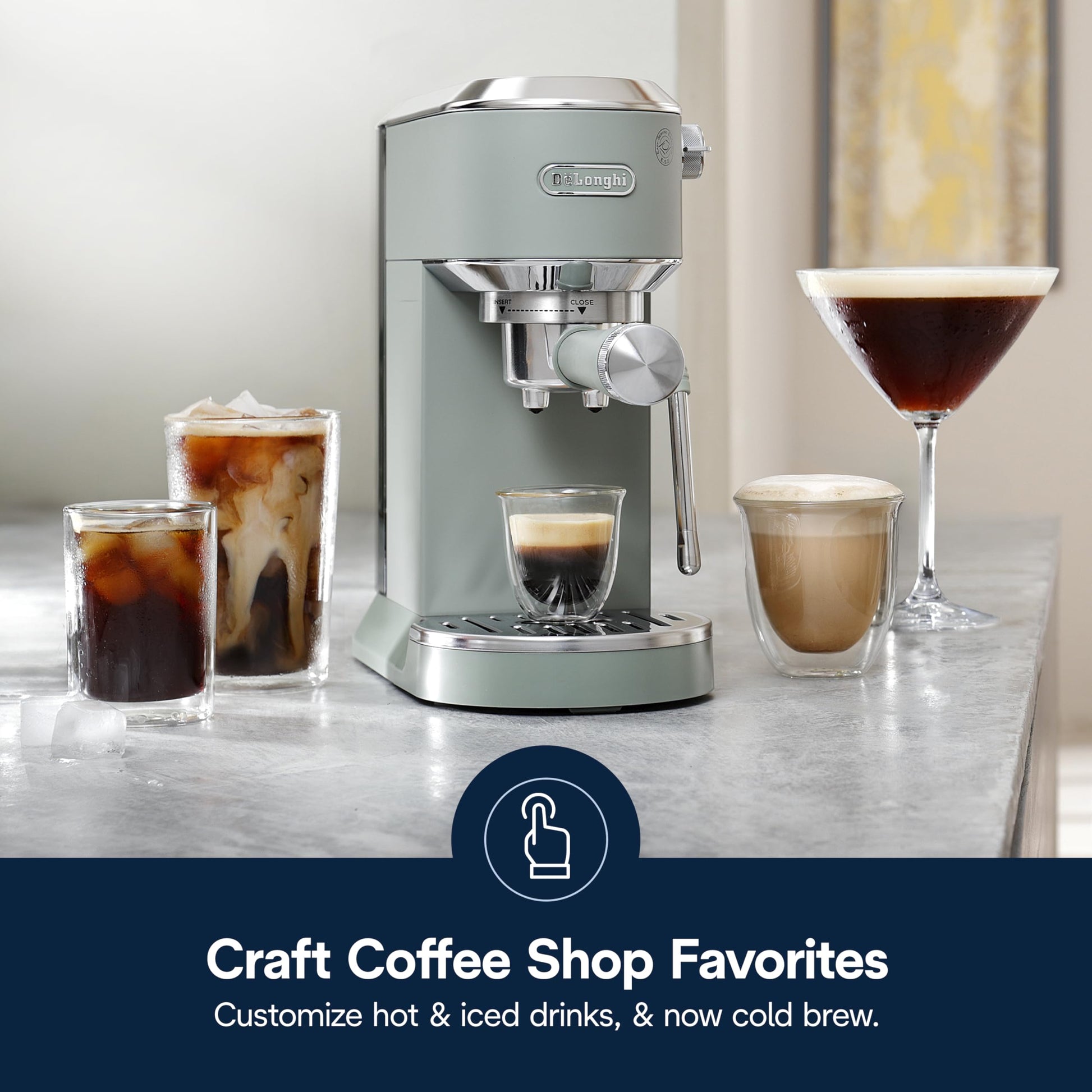 De’Longhi Dedica Duo Cold Brew Espresso Machine with Milk Frother, 15 Bar Pressure, Original Italian Barista Style Coffee Maker, Make Espresso, Latte, Cappuccino & Ice Coffee, Pistachio Green, EC890GR