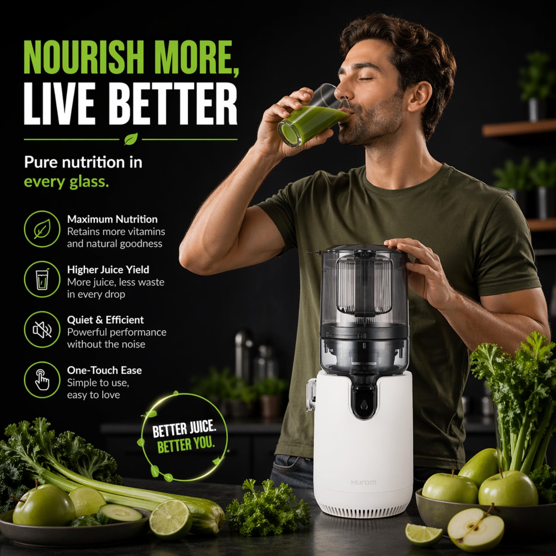 Hurom E50ST Cold Press Juicer for Home, Advanced Cold Press Technology for 20% More Juice, All-in-1 Juicer for Fruits, Vegetables, Nut Milk, World's No. 1 Slow Juicer Brand since 1974 (Mushroom White)