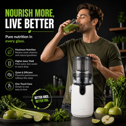 Hurom E50ST Cold Press Juicer for Home, Advanced Cold Press Technology for 20% More Juice, All-in-1 Juicer for Fruits, Vegetables, Nut Milk, World's No. 1 Slow Juicer Brand since 1974 (Mushroom White)