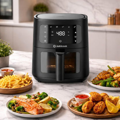 Nutricook 4.5L Air Fryer Essential, 2026 New Launch, 100% Toxin-Free Ceramic Coating - No PTFE, PFAS, PFOA or Microplastics, Clear Window, 1300W, 6 Cooking Programs, 2-Year Warranty