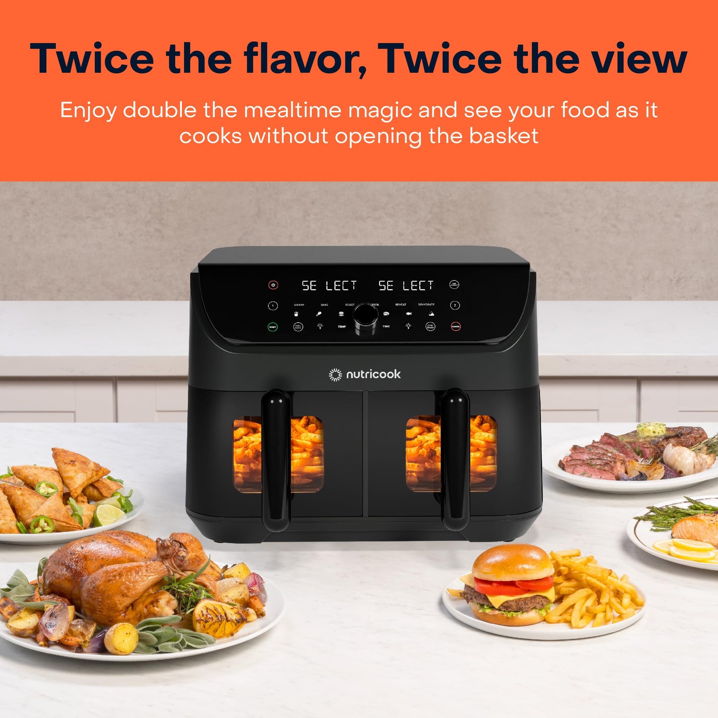 Nutricook Air Fryer 8.5L Duo2 Vision, 2026 New Launch with Independent Dual Baskets, Clear Window & Light, 100% Toxin-Free, No PTFE, PFOA or Microplastics, 2400W, 6 Presets, 2-Year Warranty
