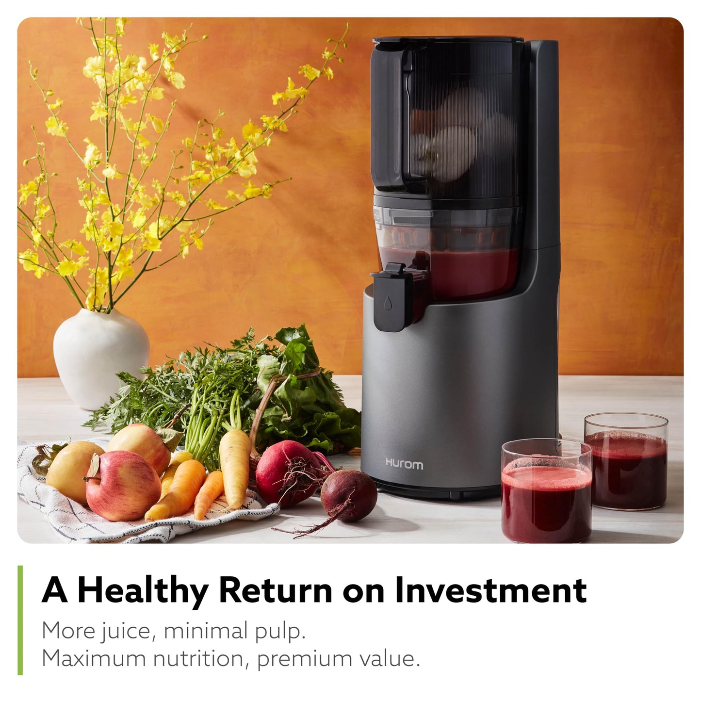 Hurom E50ST Cold Press Juicer for Home, Advanced Cold Press Technology for 20% More Juice, All-in-1 Juicer for Fruits, Vegetables, Nut Milk, World's No. 1 Slow Juicer Brand since 1974 (Mushroom White)