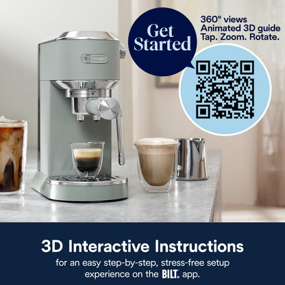 De’Longhi Dedica Duo Cold Brew Espresso Machine with Milk Frother, 15 Bar Pressure, Original Italian Barista Style Coffee Maker, Make Espresso, Latte, Cappuccino & Ice Coffee, Pistachio Green, EC890GR