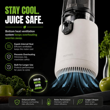 Hurom E50ST Cold Press Juicer for Home, Advanced Cold Press Technology for 20% More Juice, All-in-1 Juicer for Fruits, Vegetables, Nut Milk, World's No. 1 Slow Juicer Brand since 1974 (Mushroom White)