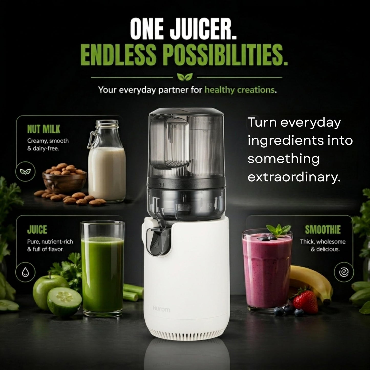 Hurom E50ST Cold Press Juicer for Home, Advanced Cold Press Technology for 20% More Juice, All-in-1 Juicer for Fruits, Vegetables, Nut Milk, World's No. 1 Slow Juicer Brand since 1974 (Mushroom White)