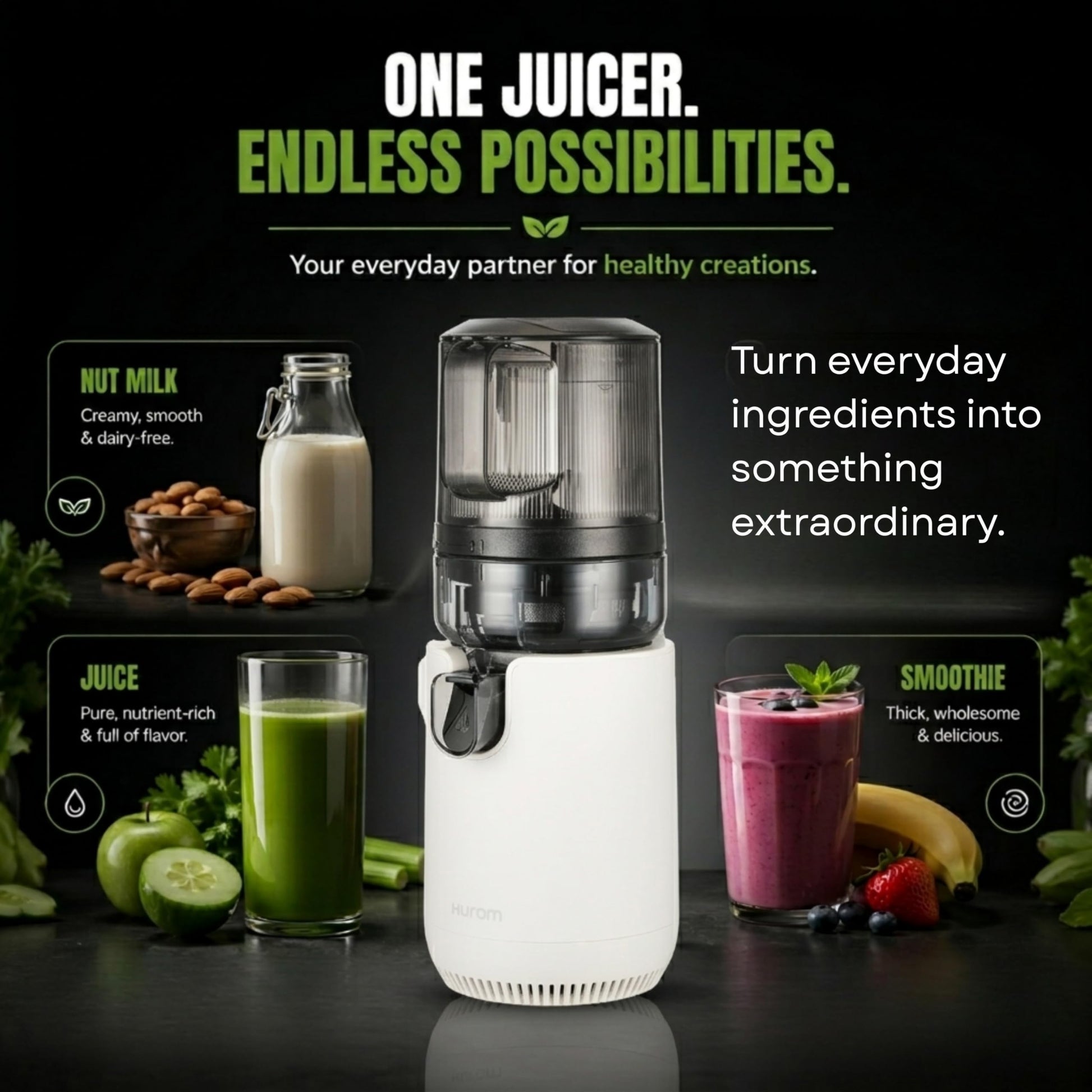 Hurom E50ST Cold Press Juicer for Home, Advanced Cold Press Technology for 20% More Juice, All-in-1 Juicer for Fruits, Vegetables, Nut Milk, World's No. 1 Slow Juicer Brand since 1974 (Mushroom White)