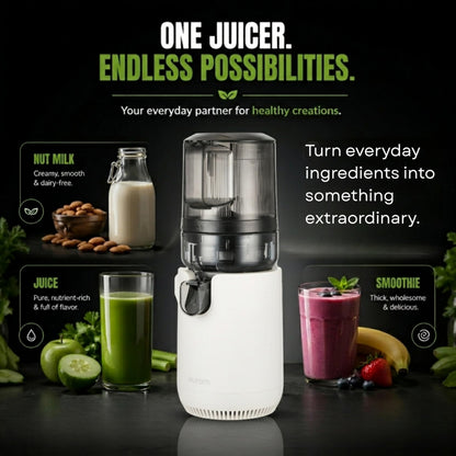 Hurom E50ST Cold Press Juicer for Home, Advanced Cold Press Technology for 20% More Juice, All-in-1 Juicer for Fruits, Vegetables, Nut Milk, World's No. 1 Slow Juicer Brand since 1974 (Mushroom White)