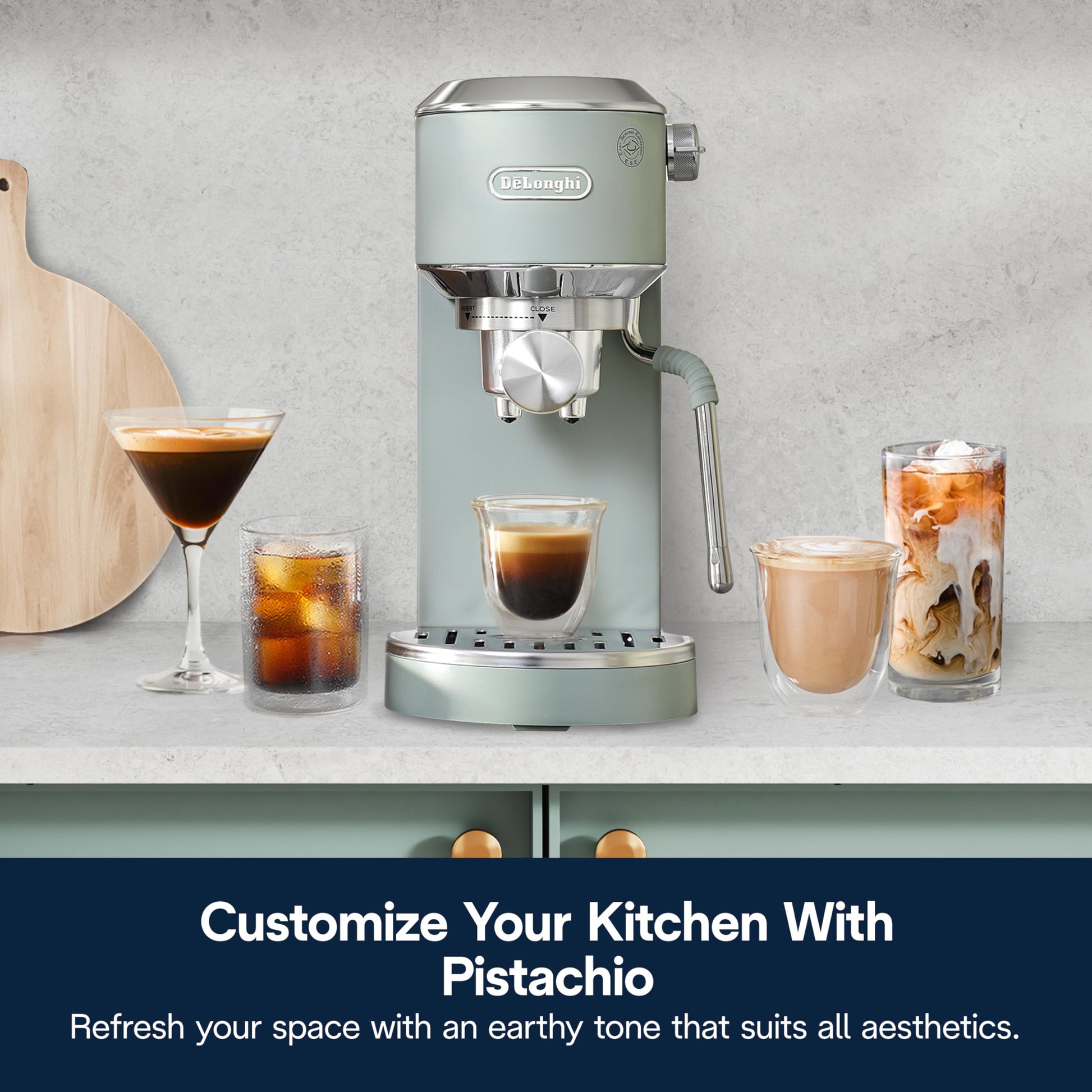 De’Longhi Dedica Duo Cold Brew Espresso Machine with Milk Frother, 15 Bar Pressure, Original Italian Barista Style Coffee Maker, Make Espresso, Latte, Cappuccino & Ice Coffee, Pistachio Green, EC890GR