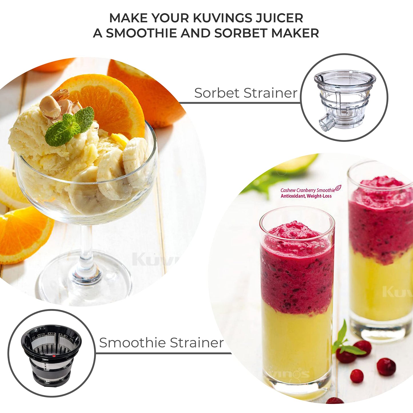 Kuvings Newly Launched Professional Cold Press Whole Slow Juicer, World's First Juicer with Patented Automatic-Cutting Auger to reduce juicing time (AUTO 10 Red + Smoothie & Sorbet)