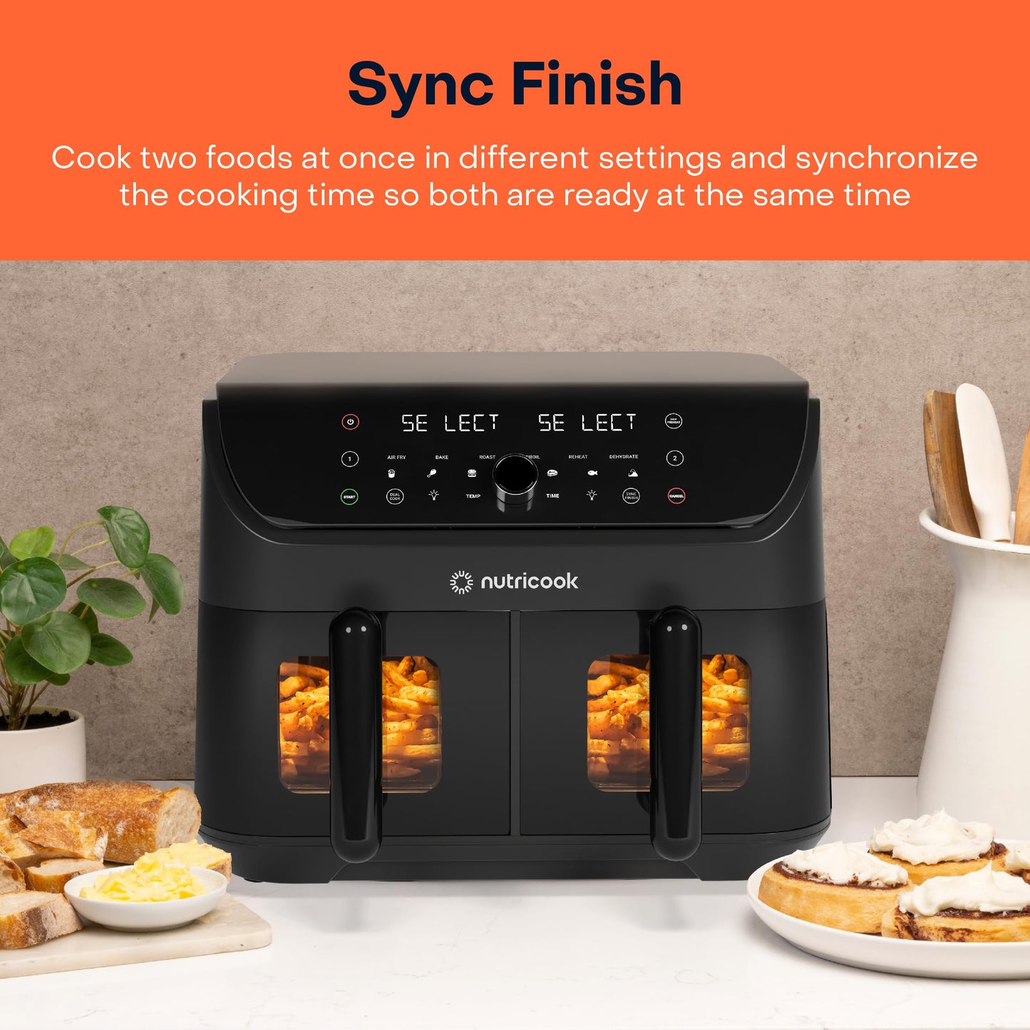 Nutricook Air Fryer 8.5L Duo2 Vision, 2026 New Launch with Independent Dual Baskets, Clear Window & Light, 100% Toxin-Free, No PTFE, PFOA or Microplastics, 2400W, 6 Presets, 2-Year Warranty